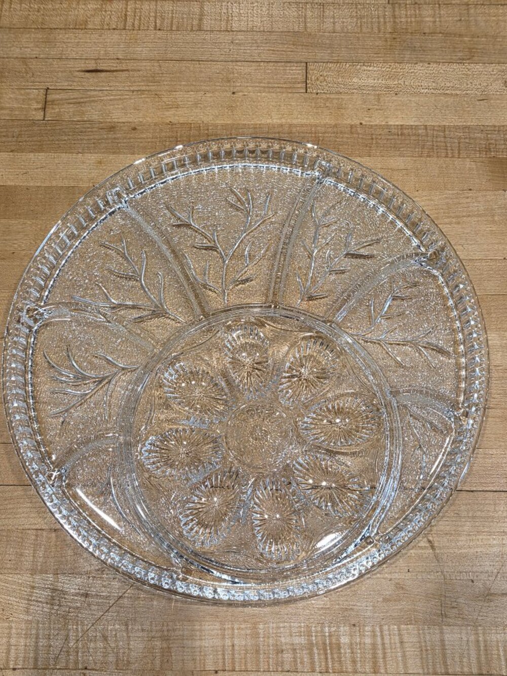 Vintage Indiana Glass Tree of Life Deviled Egg Relish Platter Clear 13 Inch